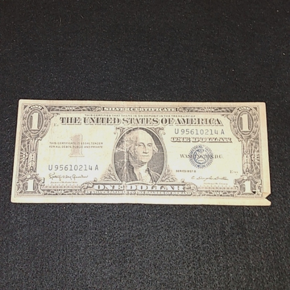 One 1957 B Blue Seal $1 Dollar Silver Certificate Old US One Dollar Bill